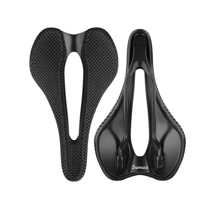 R3 bike saddle featuring advanced carbon fiber construction and nano PU printing technology for optimal cycling comfort.