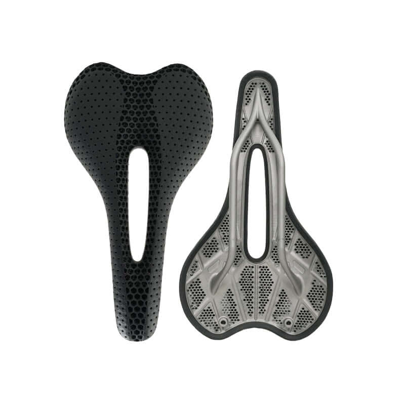 Samassi Titanium 3D-Printed Bike Saddle: Unleash Unmatched Comfort & Performance - TR8, two bike seats seen from above.