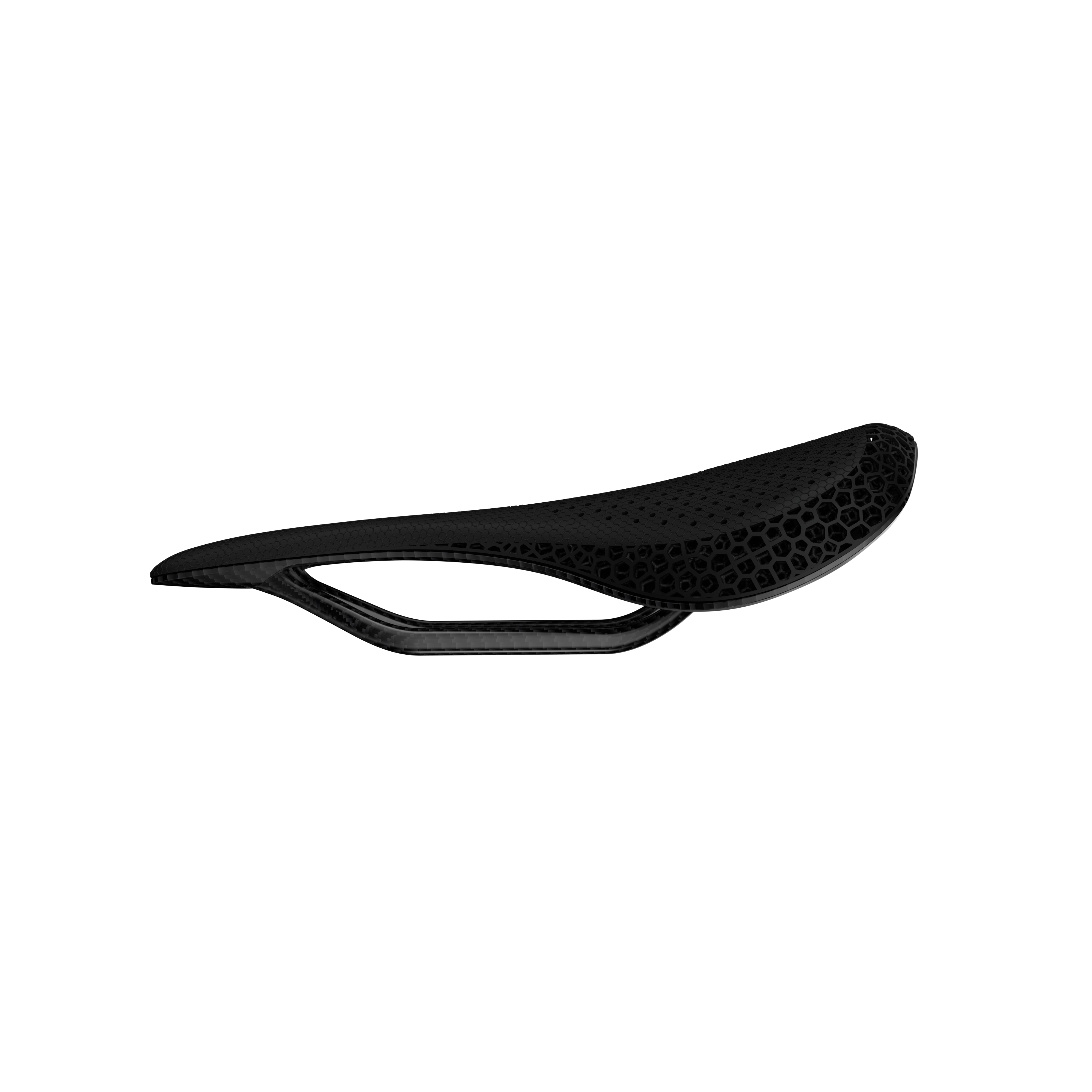 R5 3D Printed Road Bike Saddle showcasing advanced carbon fiber design and nano PU printing surface.