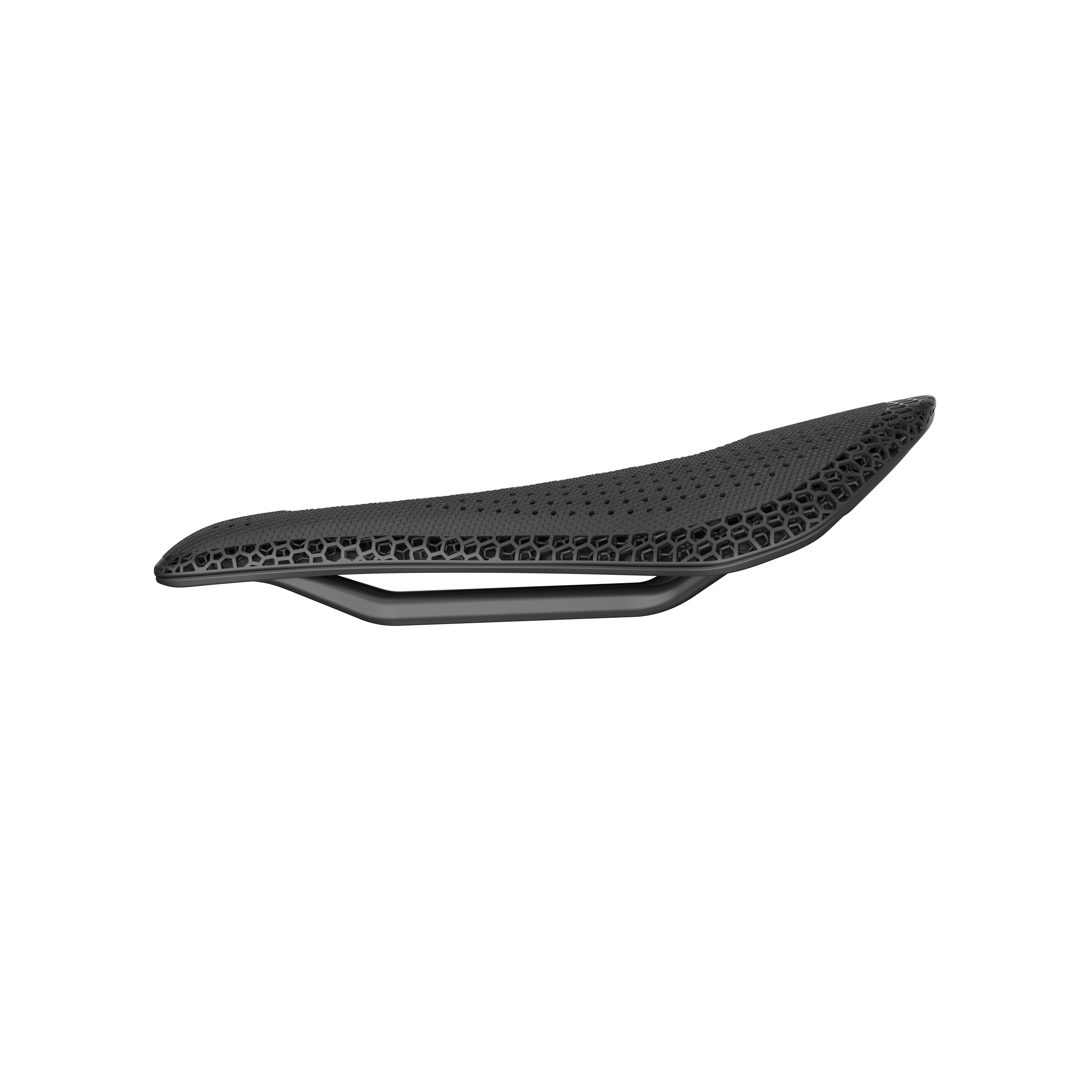 R6 3D printed MTB bike saddle showcasing advanced carbon fiber construction and nano PU printing technology.