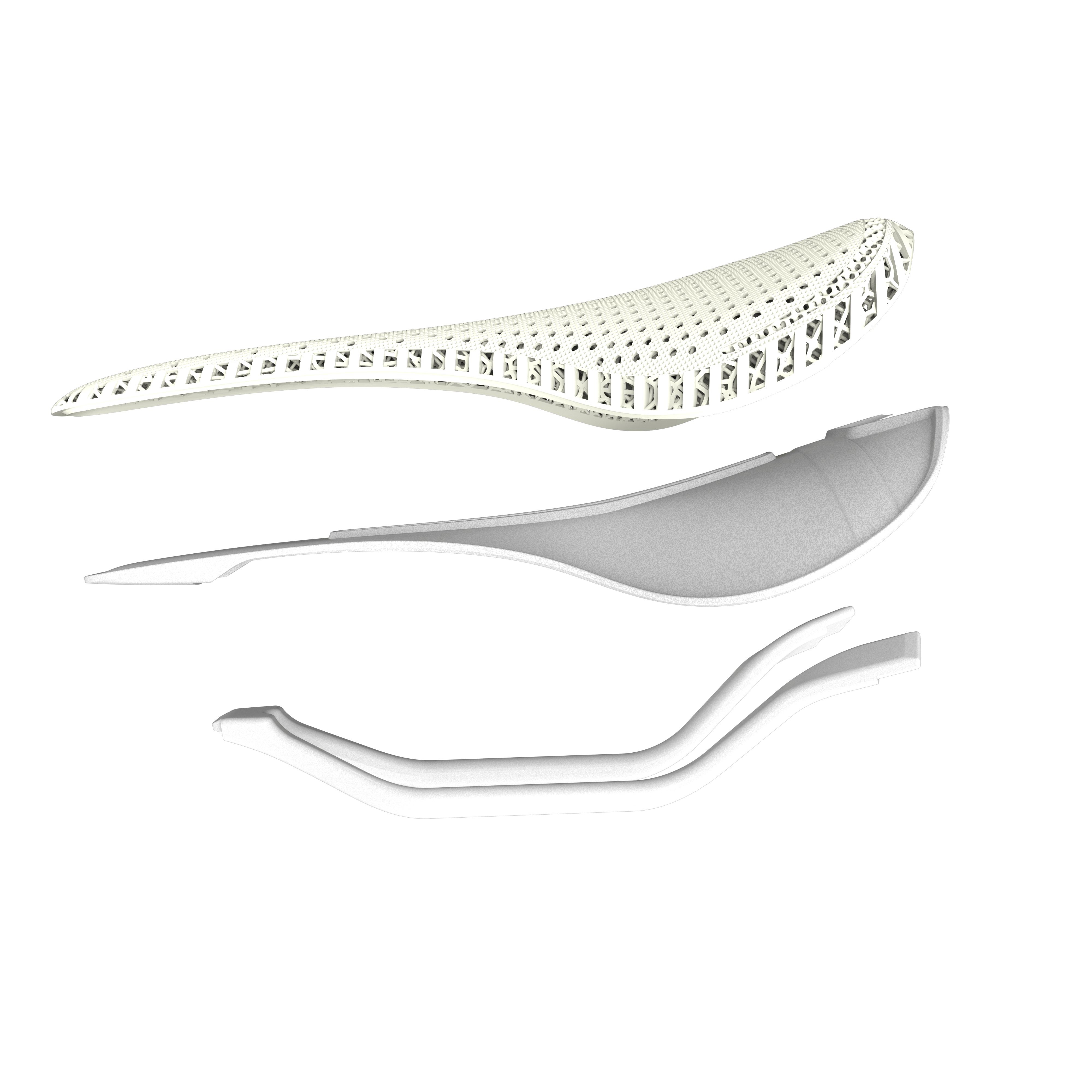 3d printed bike saddle parts showcasing advanced carbon fiber construction and nano PU surface for ultimate cycling comfort.