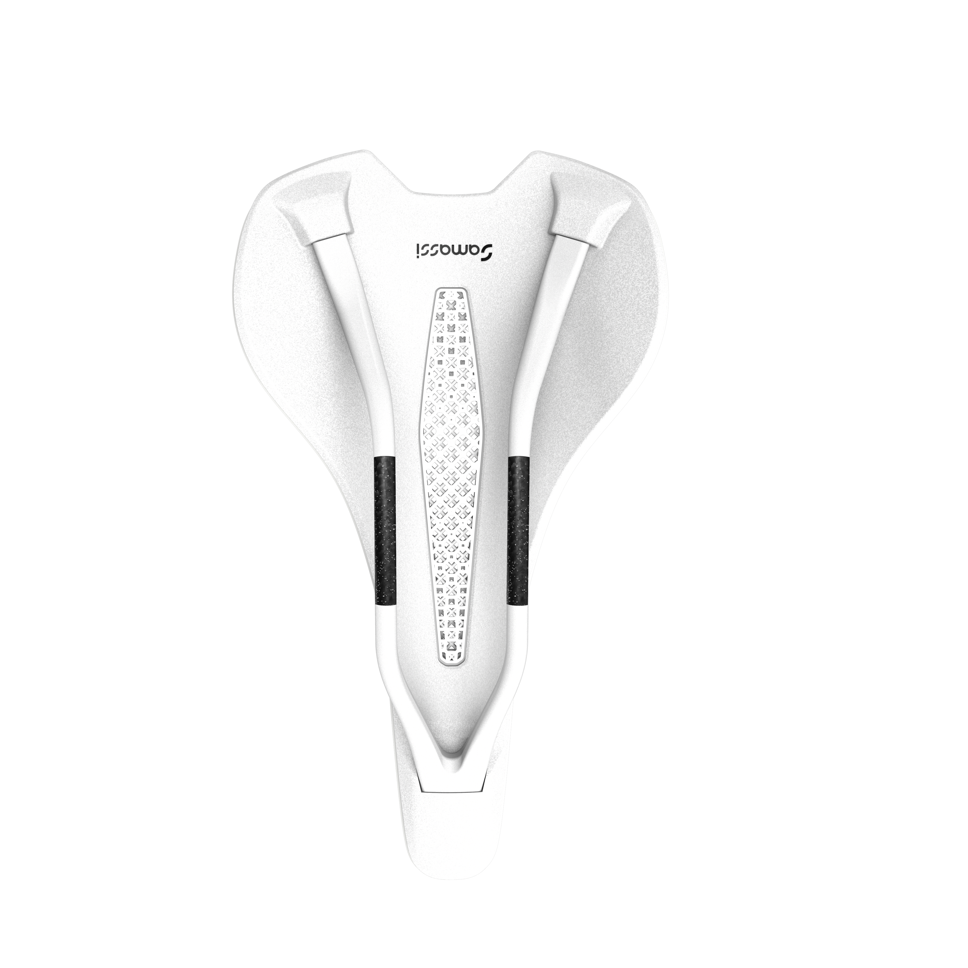 Samassi 3D Printed Bike Saddle R5 in white with advanced carbon fiber and nano PU technology for comfort and durability.