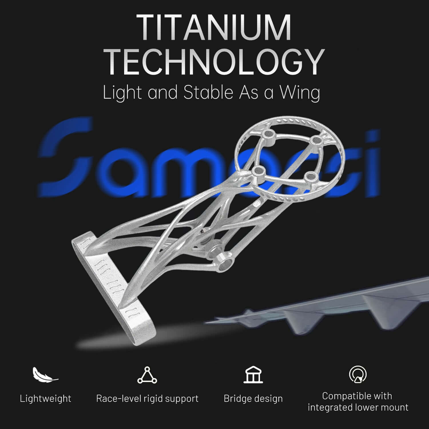 GIANT 3D-Printed Titanium Bike Computer Mount, Samassi Ultra-Light High Strength Bike Mount, Fully Hollowed Design