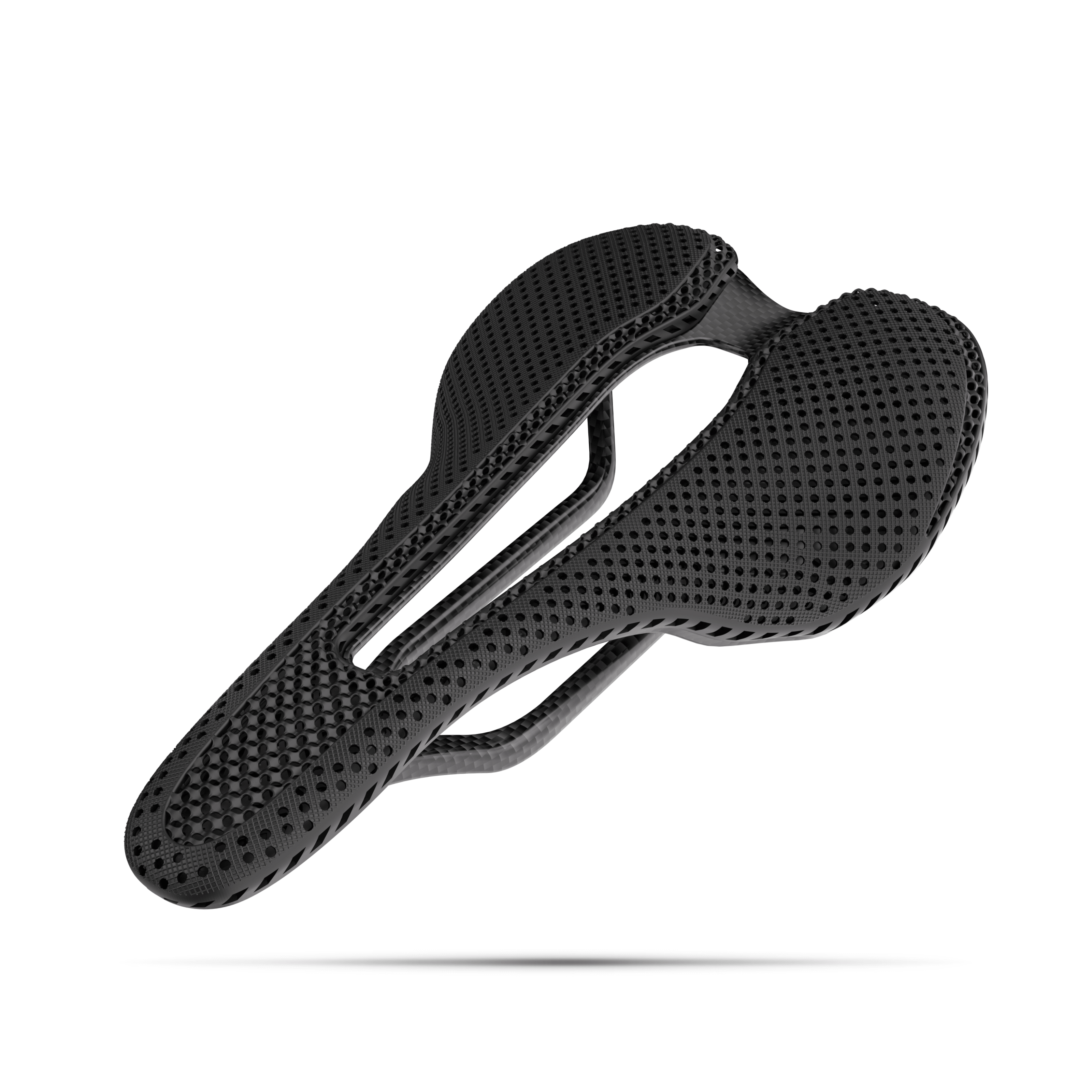 R3 bike saddle made from advanced carbon fiber with nano PU printing for comfort and durability.
