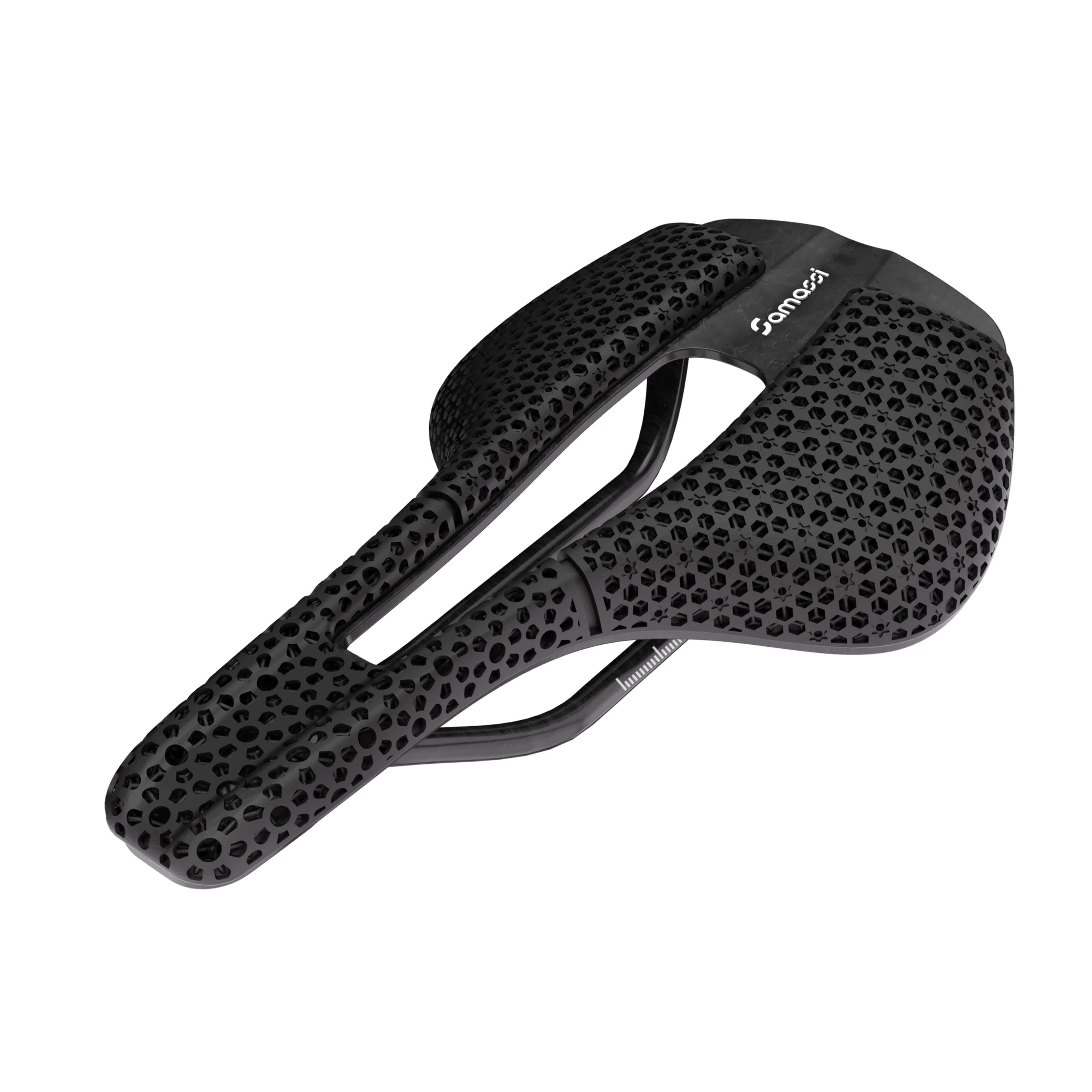 R2 3D Printed Road Bike Saddle, advanced carbon fiber construction for lightweight performance and comfort.