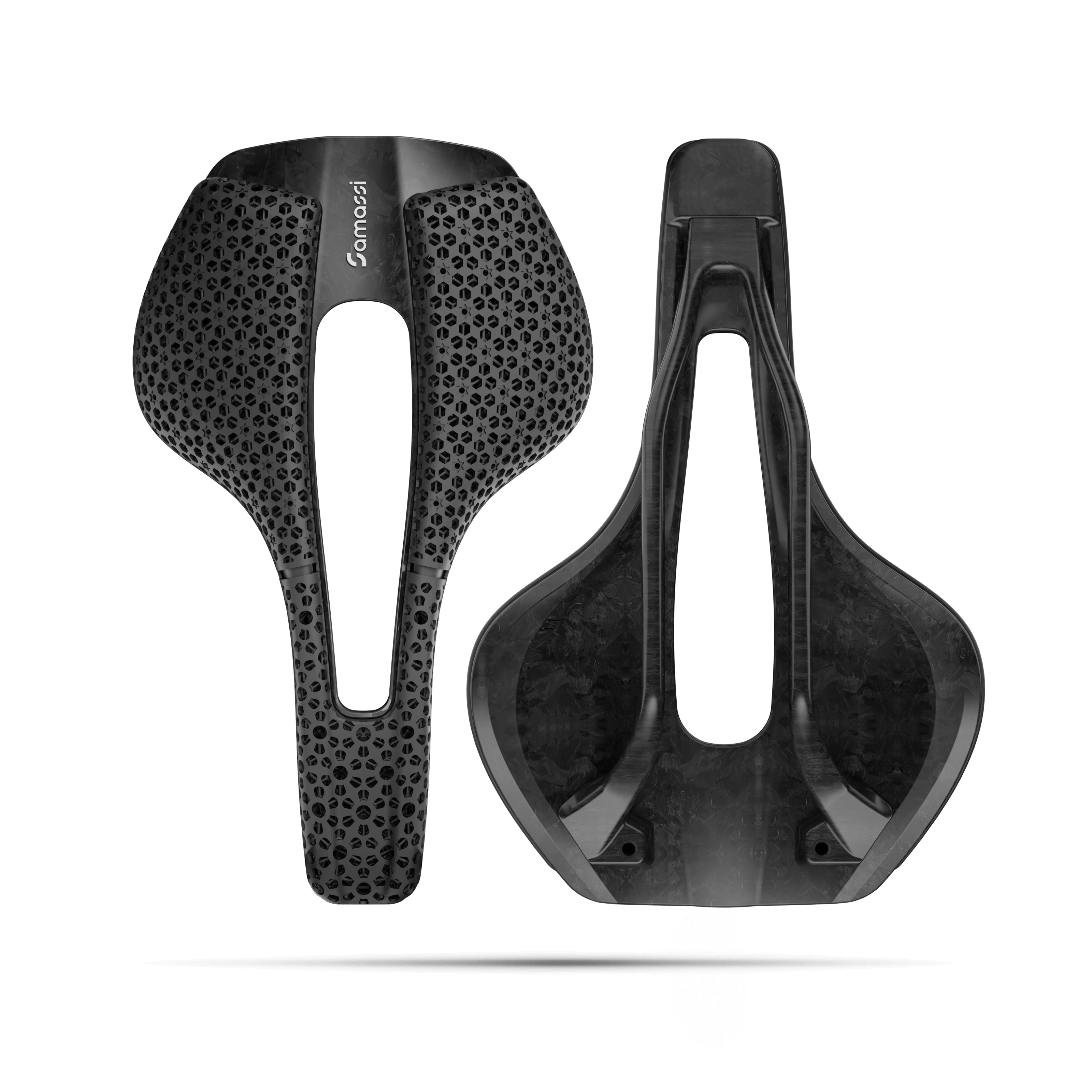 R2 3D Printed Road Bike Saddle featuring advanced carbon fiber and nano PU printing technology for ultimate comfort.