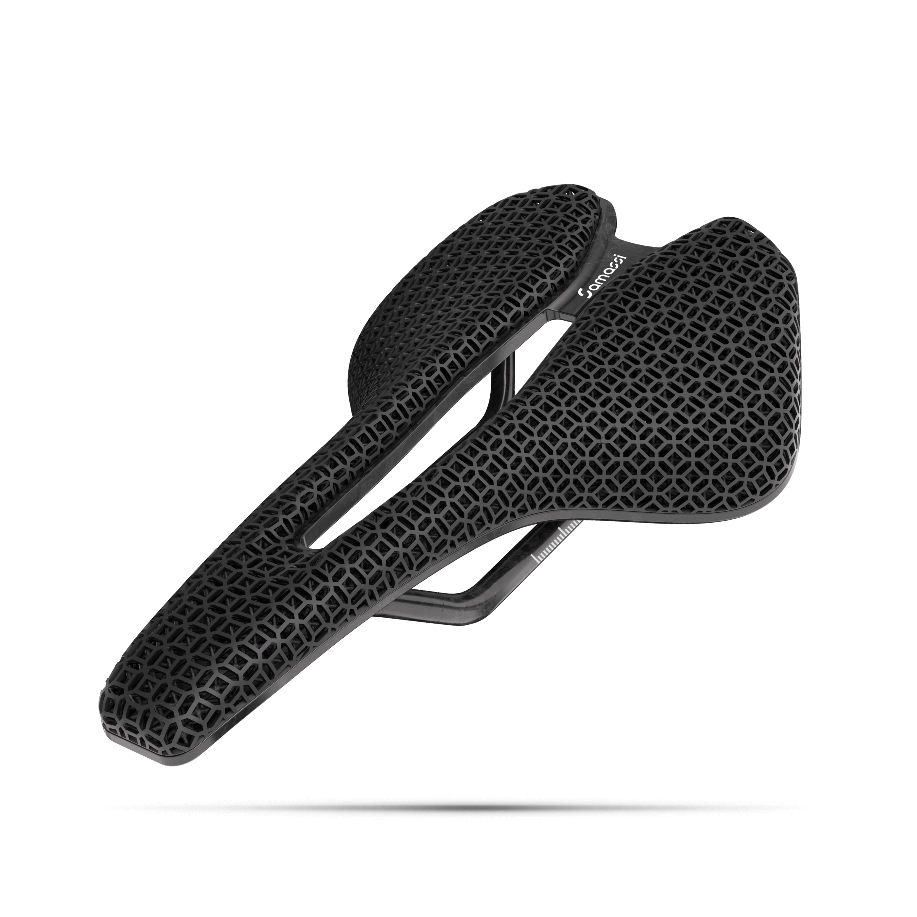 R4 3D Printed Bike Saddle with advanced carbon fiber and nano PU printing technology for comfort and durability.