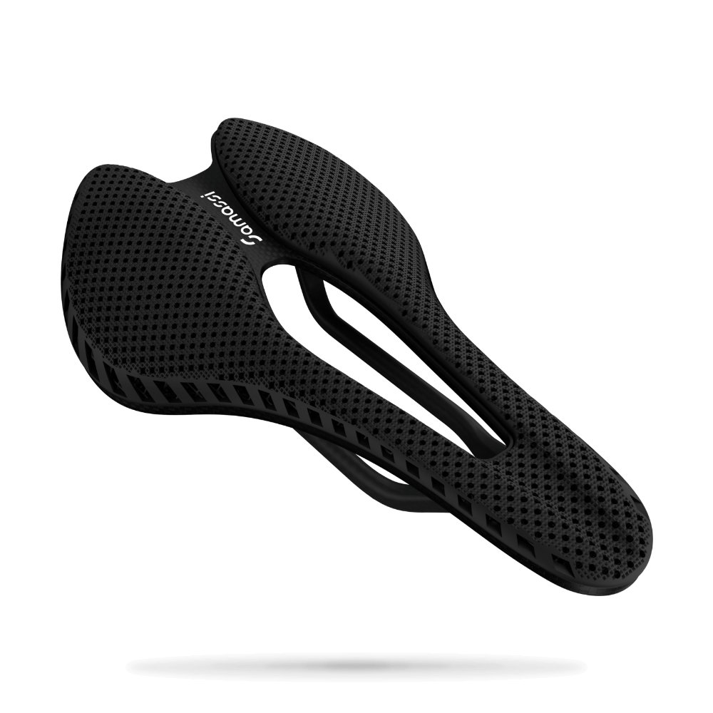 R1FC 3D Printed Road Bike Saddle with advanced carbon fiber and nano PU printing for road cyclists.