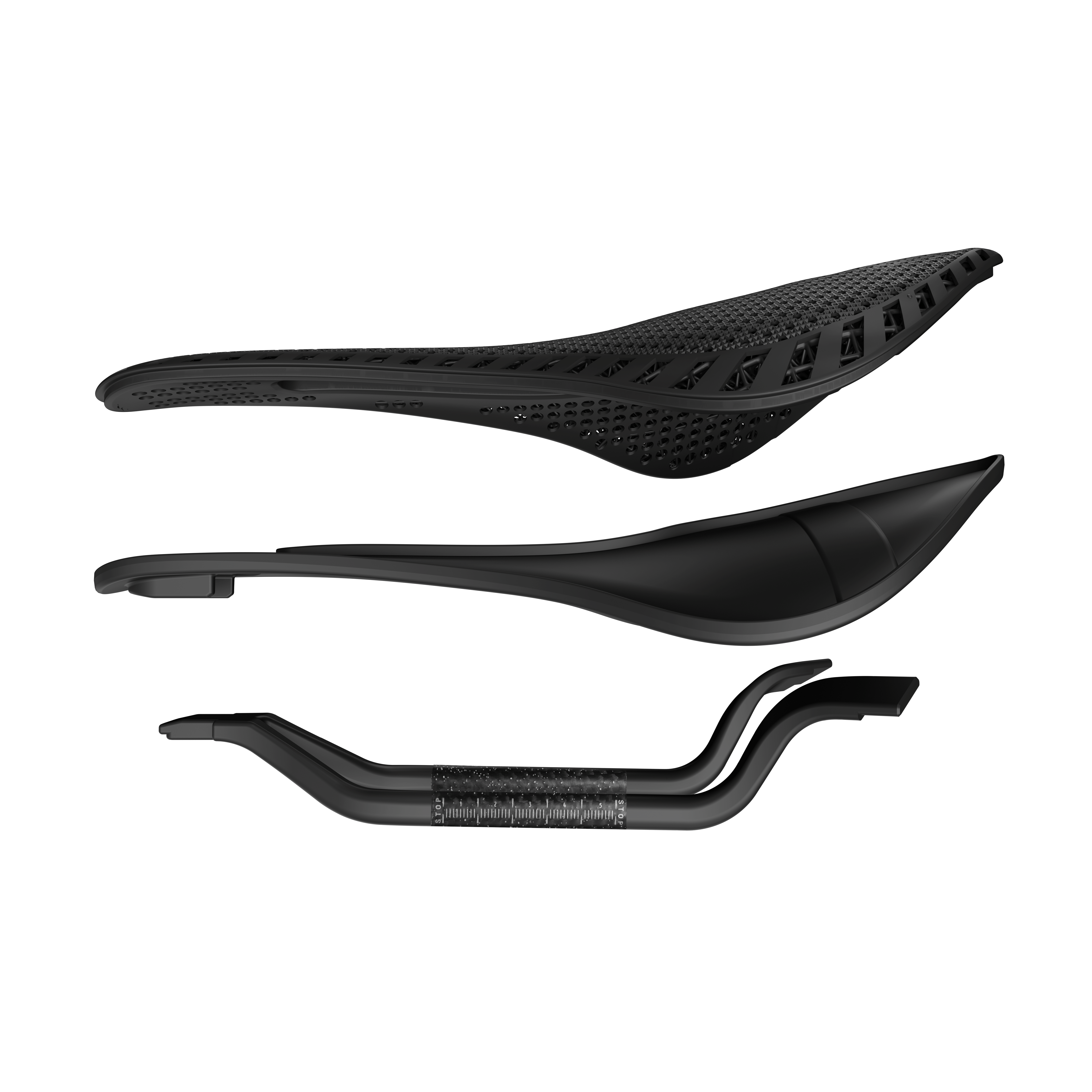 R1 bike saddle showcasing advanced carbon fiber construction and innovative nano PU printing technology.