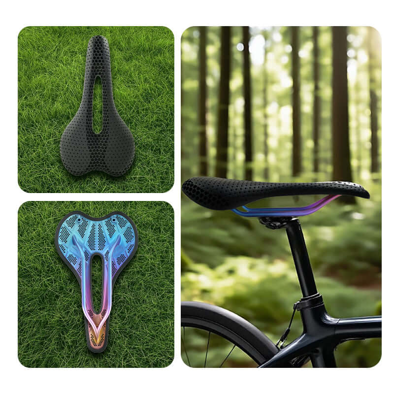 Samassi Titanium 3D-Printed Bike Saddle: Unleash Unmatched Comfort & Performance - TR8 displayed in various angles.